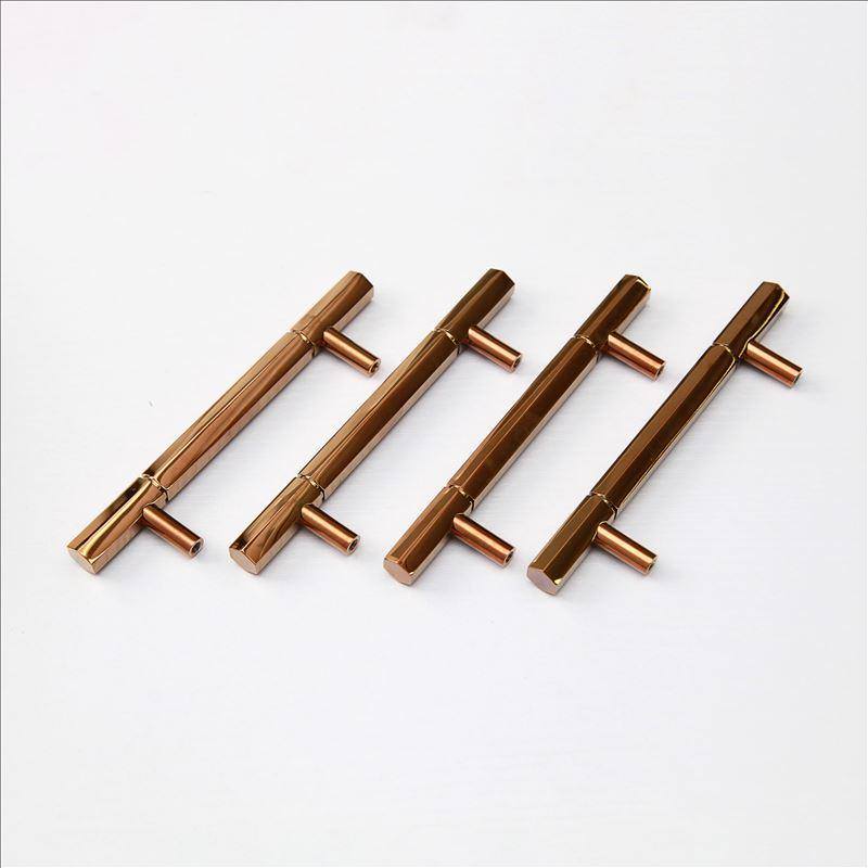 Solid Brass Furniture Handle, (Rose Gold) Cabinet Hardware Euro Style Hexagonal Brass Bar Handle Pull