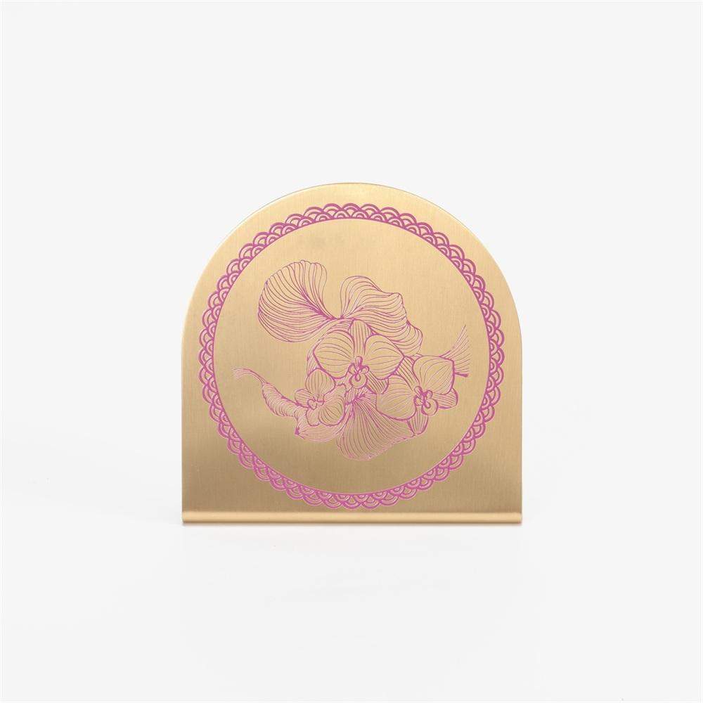 Maxery Customizable Brass Orchid Pattern Semicircular Decorative Signage