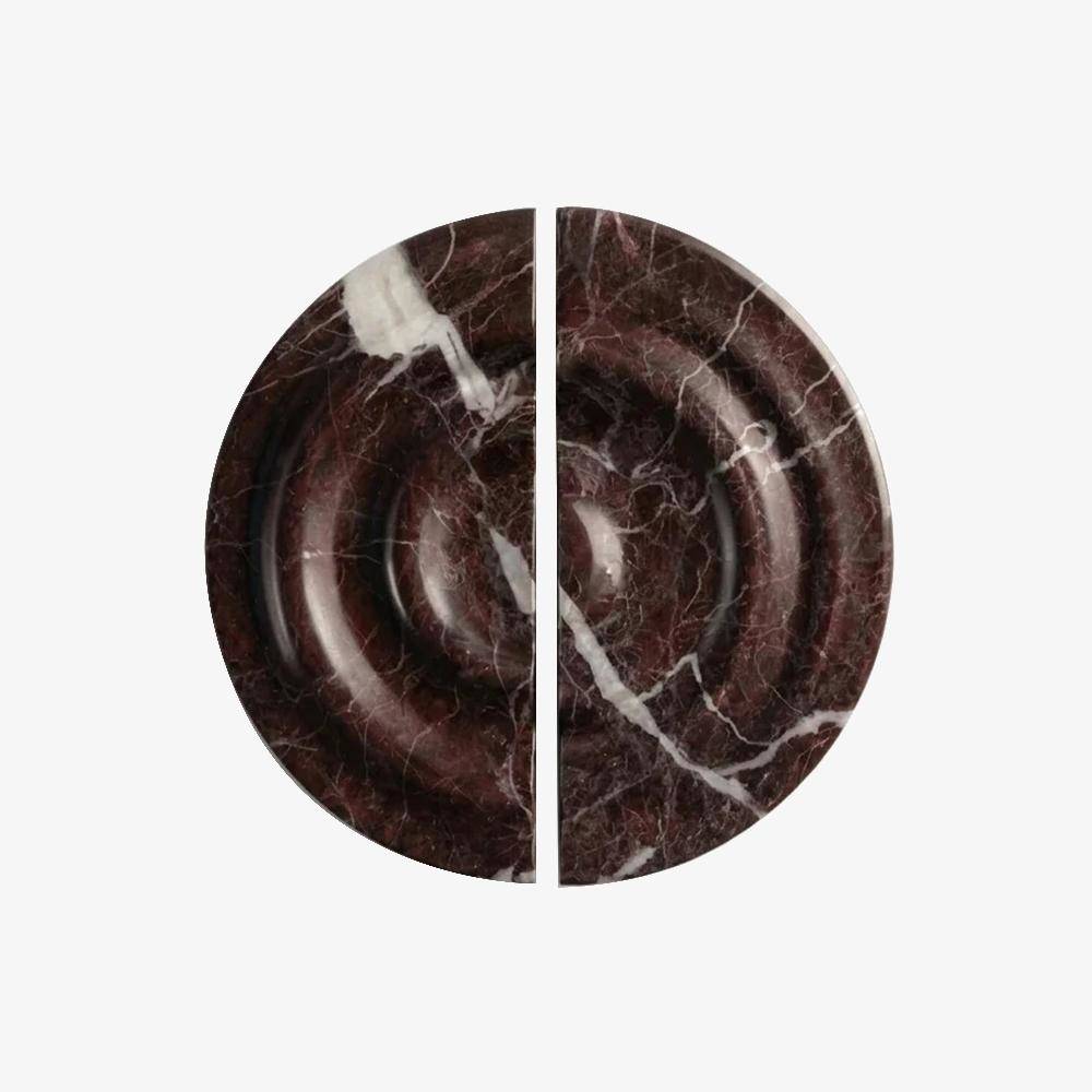 Maxery Dark Emperador Split Circle Marble Door Handle Pair, Half Moon Polished Natural Stone Cabinet Pulls for Kitchen Cabinet, Wardrobe, Glass Door