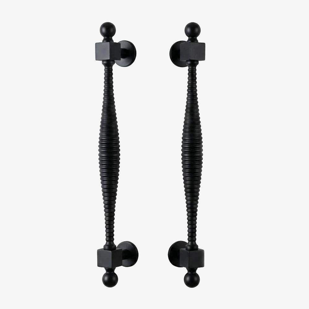 Maxery Matte Black Ribbed Stainless Steel Door Pull Handle Pair for Front Door, Glass Door, Storefront