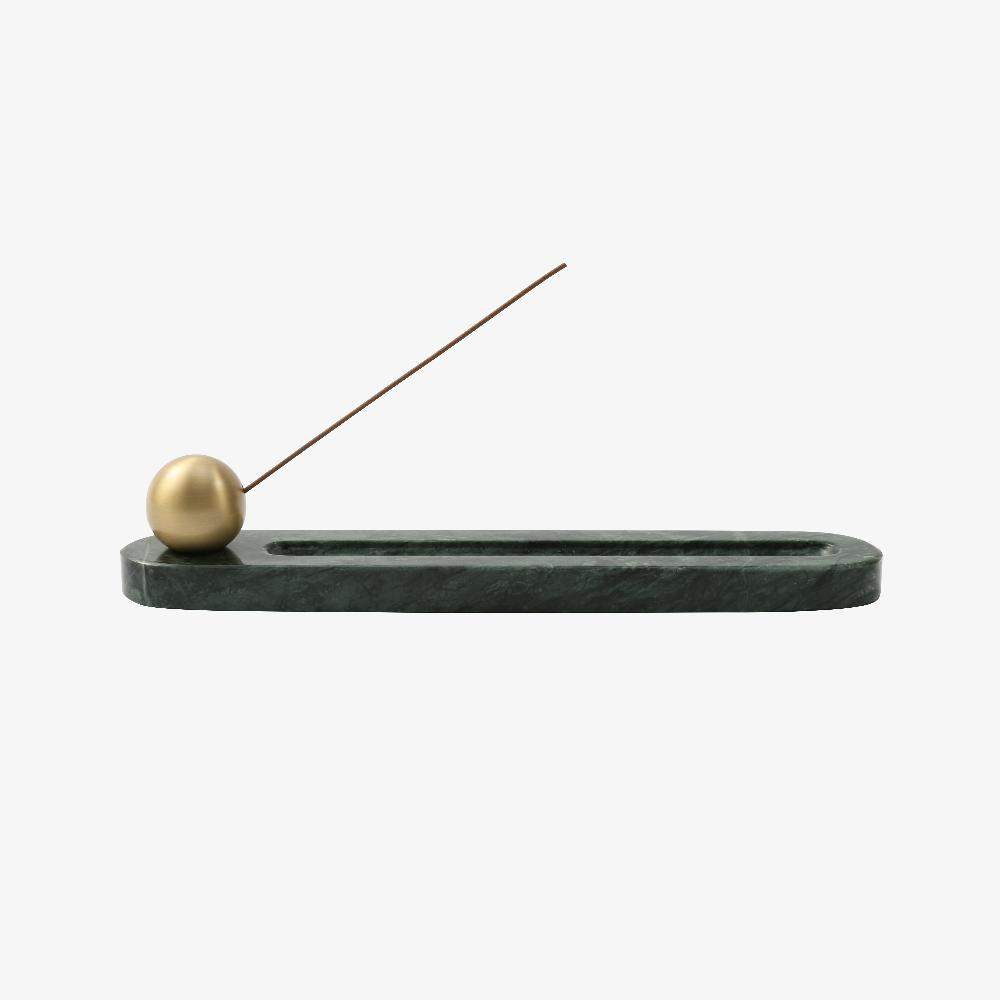 Maxery India Green Marble Brass Incense Holder