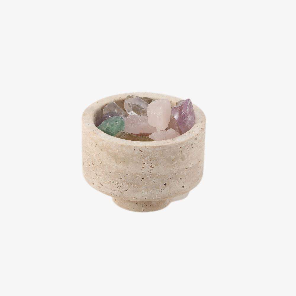 Maxery Natural Travertine Jade Candle Holder Minimalist Wabi-Sabi Decorative Vessel