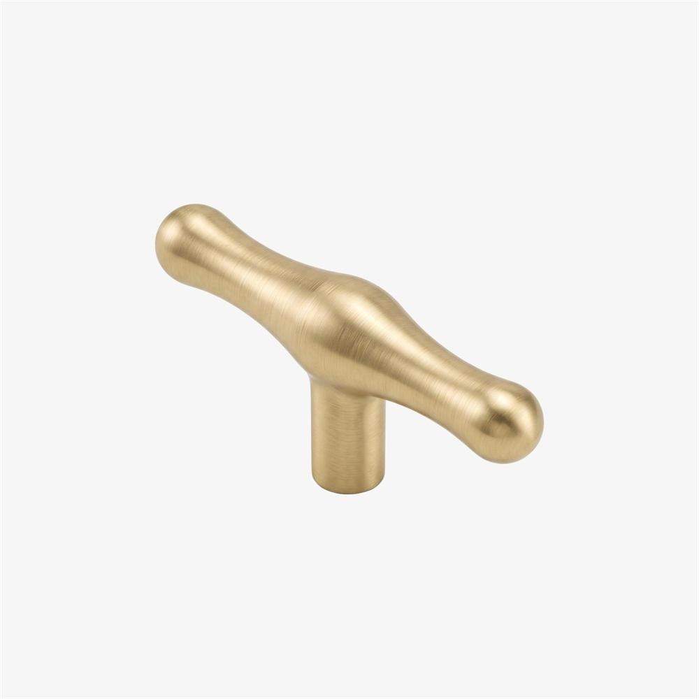 Maxery Streamlined Curved T Shape Brass Single Hole Cabinet Knob