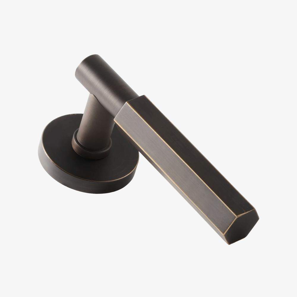 Maxery Brass Hexagonal Geometric Oil-Rubbed Bronze Door Handle