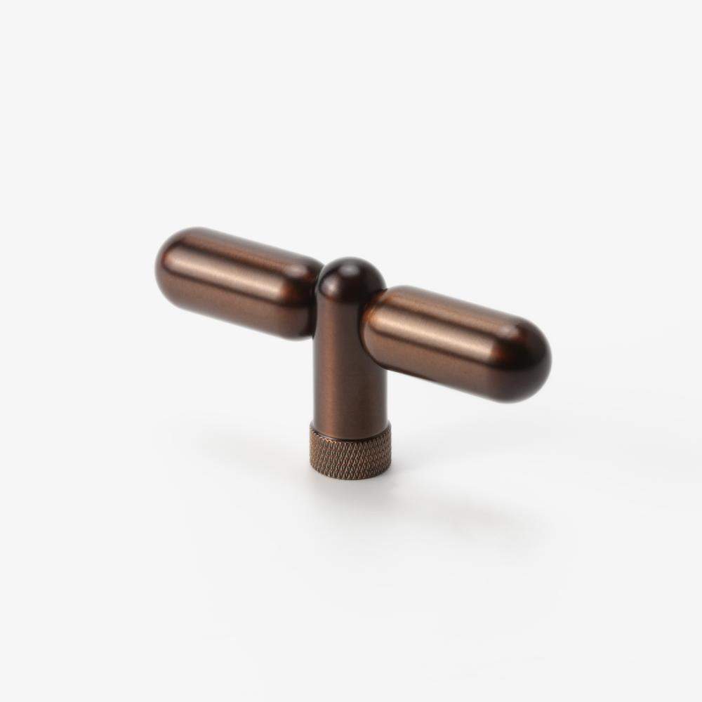Maxery T-Knob Brass Cabinet Handle with Knurled Leg