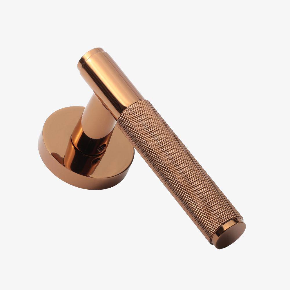 Maxery Polished Brass Knurled Door Handle, Sleek Solid Luxurious Premium Decorative Hardware