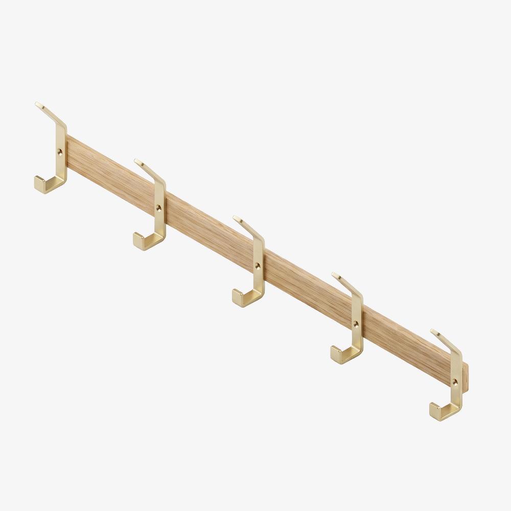 Maxery Rustic Solid Wood & Brass Coat Hook, Sturdy Elegant Multi‑Hook Wall Hanger