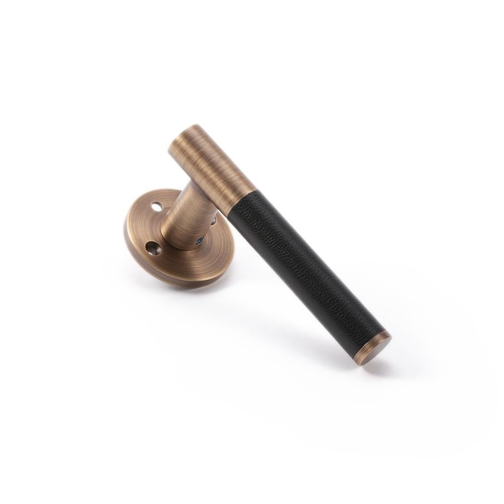 Maxery Premium Brass Room Lockable Door Handle With Leather