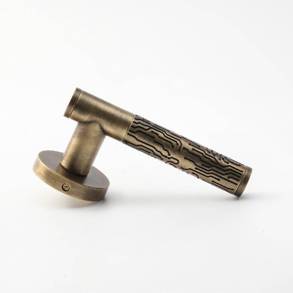 Maxery Modern Brass Lever Door Handle Solid Brass Handles with Unique Circuit Pattern for Home Design House Furnishing