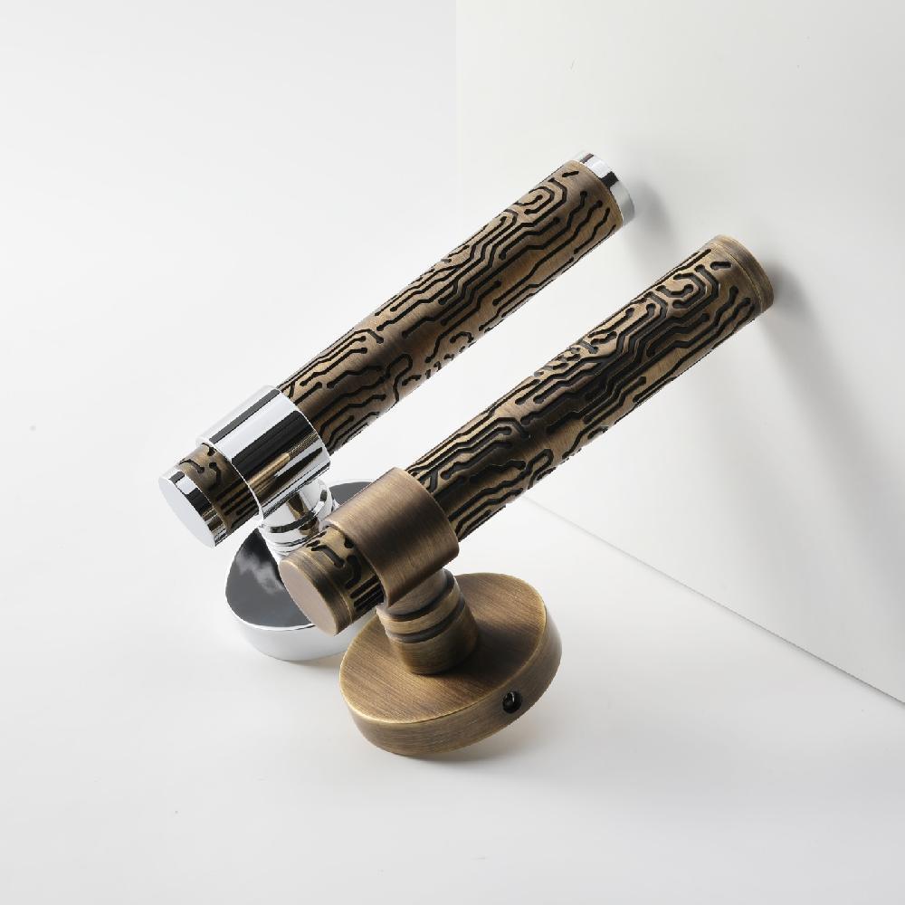 Maxery Brass Lever Door Handle Solid Brass Handles with Circuit Pattern for Home Design House Furnishing