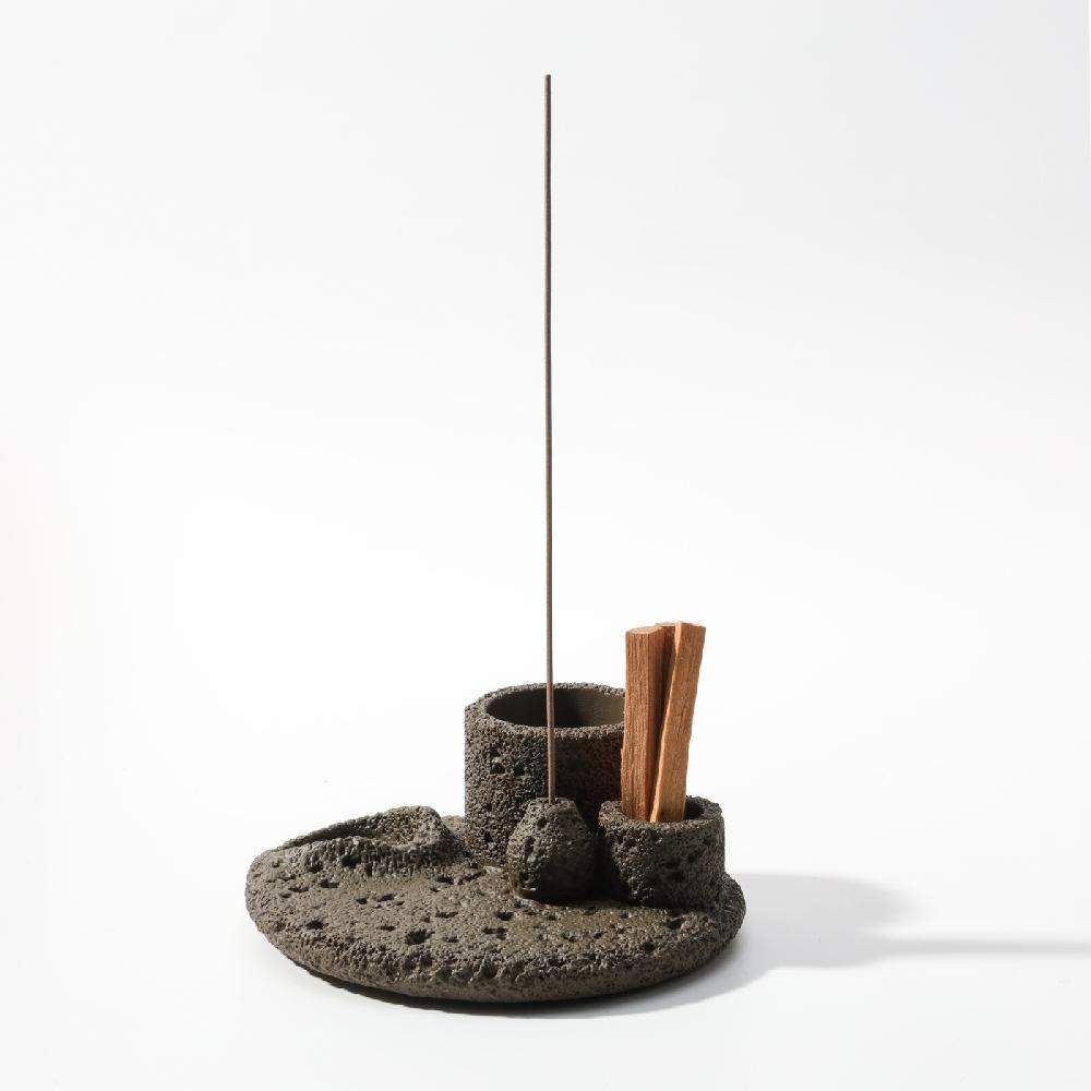 Maxery Incense Stick HolderCement Wood Burning Container Multi-function Burning Tray Retro Ceramic Tray Candle Holder