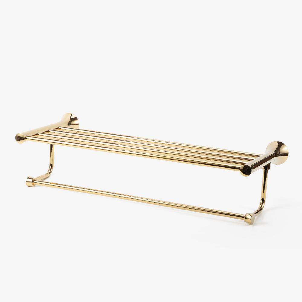 Maxery Brass & Stainless Steel Towel Rack Dual-Tier Solid Polished Brass Finish for Bathroom Storage