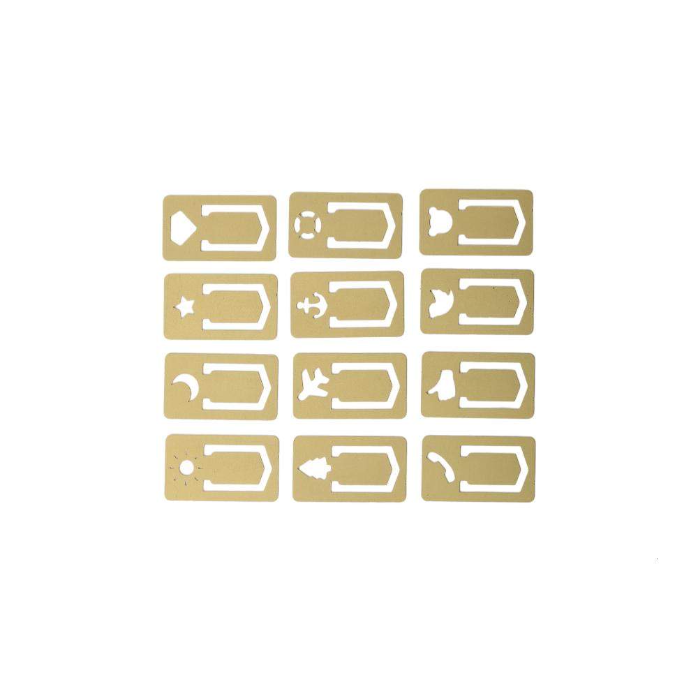 Maxery Brass Creative Bookmark Mini Brass Bookmark Set 12 Assorted Patterns Small Collectible Page Markers for Book Lovers Vintage Style Tiny Bookmark for Reading