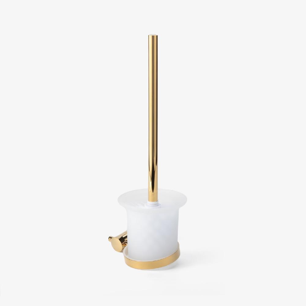 Maxery Brass Toilet Brush Holder – Frosted Glass Base, Luxurious For Modern Bathrooms