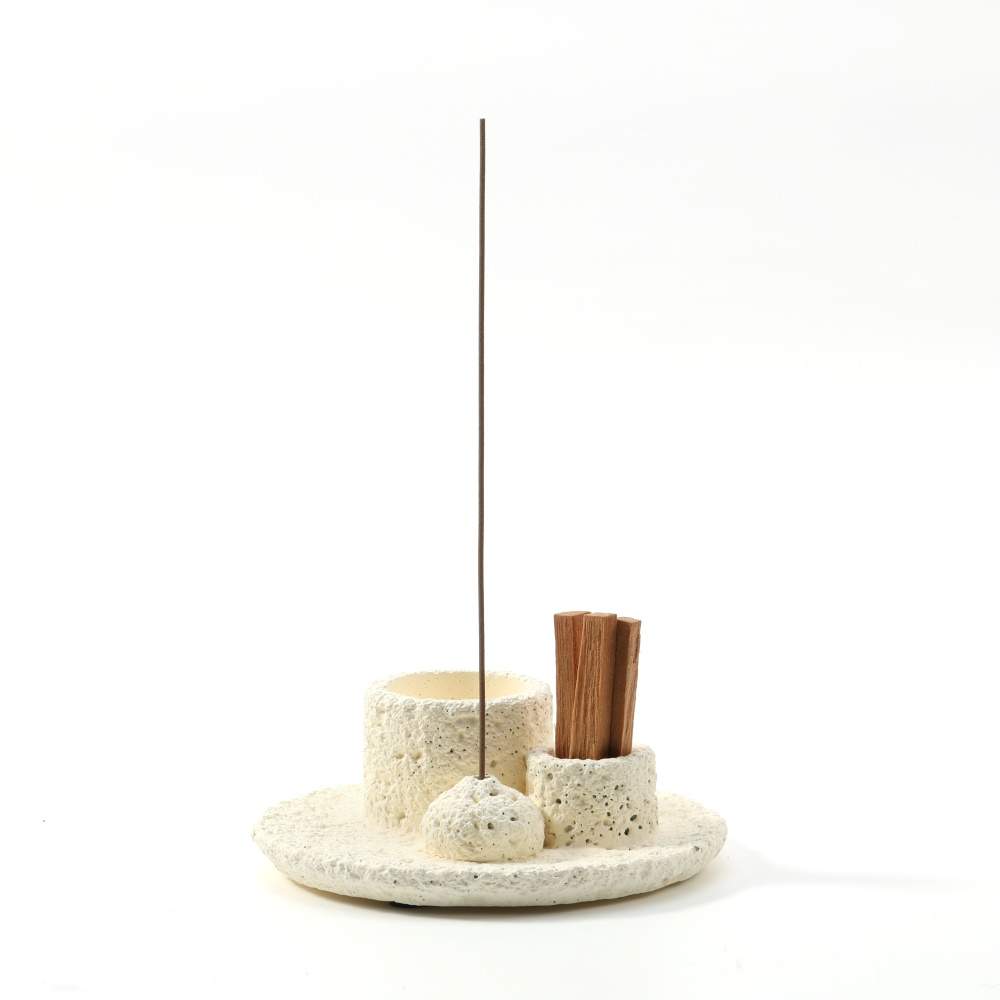 Maxery Cement Candle Holder Incense stick Holder Wood Burning Container Multi-Function Burning Tray CeramicTray Candle Holder