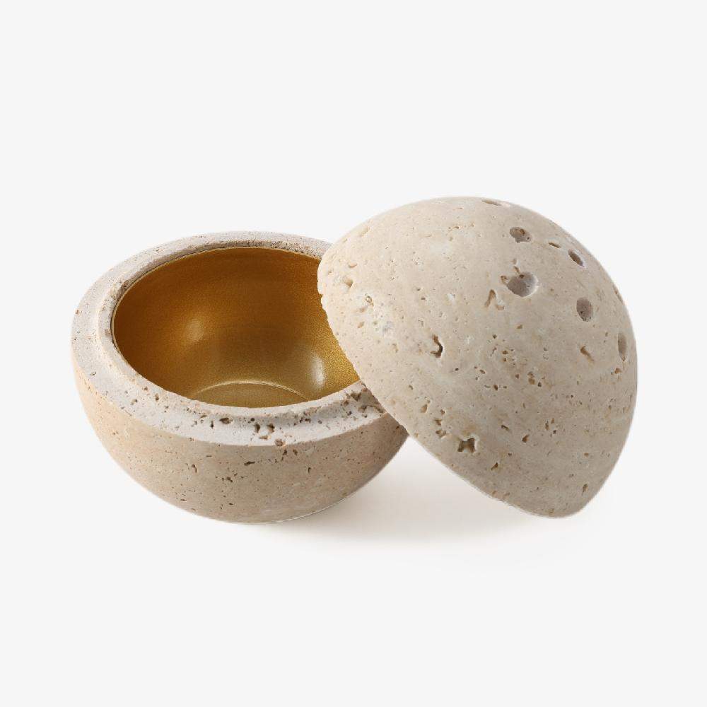 Maxery Beige travertine stand marble round incense burner home decoration