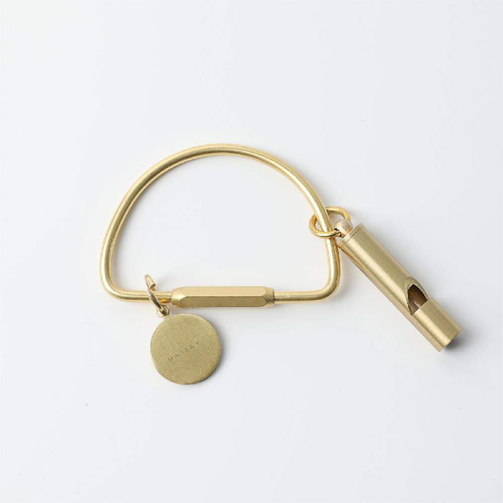 MAXERY Brass Key Chain Portable Brass Whistle Modern Keychain with Customized Logo Round Circle, Gifts for Families, Friends